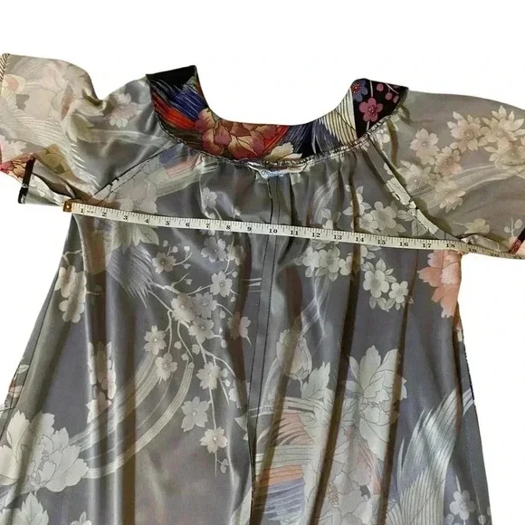 VGT HOMEWEAR By Sears Women's Dress Maxi Flutter Sleeves Black-Red Floral Print - Picture 10 of 12